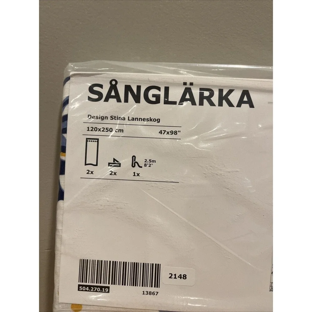 Ikea SANGLARKA Curtains w/ tie-backs, 1 pair, butterfly/white blue 47x98 